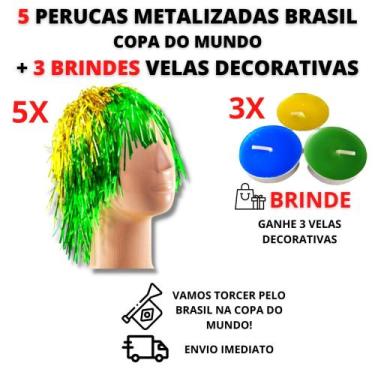 Imagem de 5 X Perucas Torcedor Brasil Copa Neymar + Velas Verde Azul - Ahfc Stor