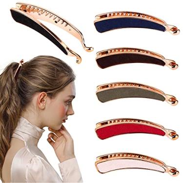 Imagem de Luckycivia Pacote com 6 prendedores de cabelo femininos clássicos de banana, acessório de grampo de rabo de cavalo, presilha de cabelo retrô simples para mulheres e meninas (6 cores)