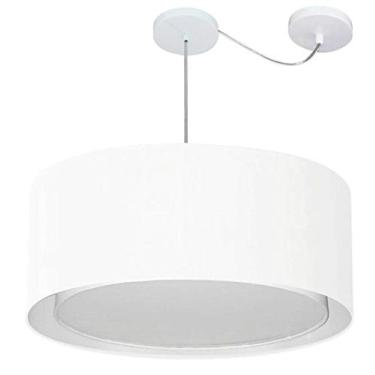 Imagem de Lustre Pendente Cilíndrico com Desvio de Centro Cúpula Tecido 30/60x50 cm, Vivare Iluminação, Pendente4318 BR, Branco, Grande