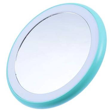 Imagem de Espelho de maquiagem redondo LED portátil tamanho mini bolso cosméticos espelho portátil para mulheres, , viagem ao ar livre (verde claro)