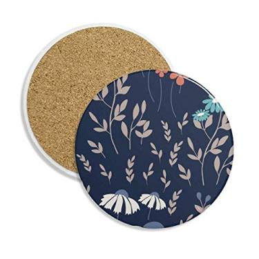 Imagem de Porta-copos de cerâmica com tinta de flor branca azul porta-copos com pedra absorvente para bebidas presente 2 peças
