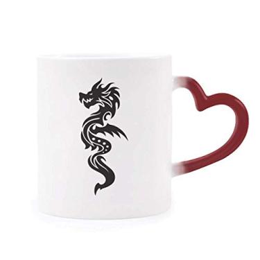 Imagem de Caneca sensível ao calor Dragon Animal Art Grain contorno vermelho muda de cor