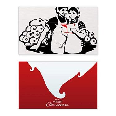 Imagem de Livro Estudo Feminino Vermelho Padrão China Feriado Feliz Natal Cartão de Parabéns Mensagem de Letras de Natal