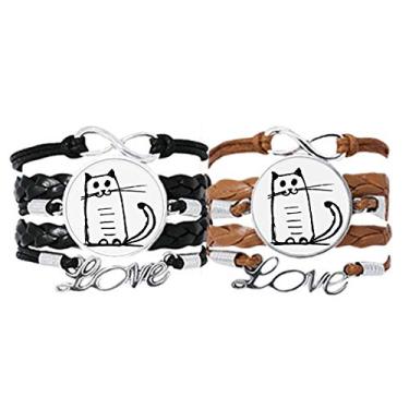 Imagem de DIYthinker Cat Smile Sit Black Line Art Deco Presente Fashion Pulseira de Mão Pulseira de Couro Corda Conjunto Duplo Presente