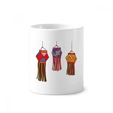 Imagem de Lanterna chinesa com ilustração colorida e suporte de caneta para escova de dentes, caneca de cerâmica com suporte para lápis