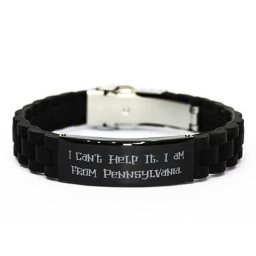 Imagem de SpreadPassion Pennsylvania Gifts For I Can't Help It. I am from, Brilliant Pennsylvania Bracelete com fecho glidelock preto, pulseira gravada de