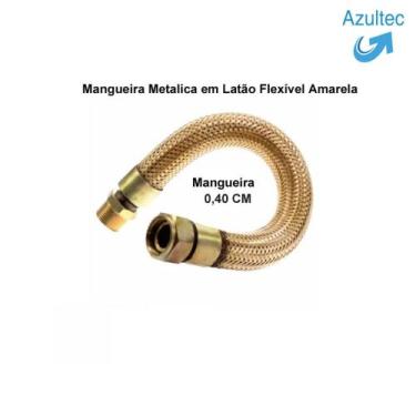 Imagem de Mangueira Metalica Flexivel Em Latão Trançada Amarela Comprimento 0,40