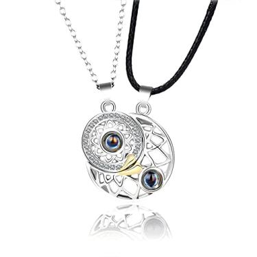 Imagem de Colar Sol Lua Imã Se Completam Eu Te Amo 100 Idiomas Caixa - Genérico - Adulto - Casais, Comemorando Ocasiões Especiais - Zinco - Colar