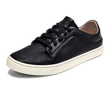 Imagem de OLUKAI Pehuea Li 'ILI Tênis feminino de couro, casual para o dia a dia com salto solto, sola de borracha que não deixa marcas, ajuste confortável o dia todo, Preto, 37