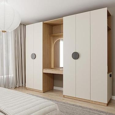 Imagem de Conjunto Modulado Joy 4 Peças Cabideiro, Penteadeira com Espelho, Nichos, Gavetas e Sapateira Cabecasa Madeiramadeira Cinza Sereno/avena