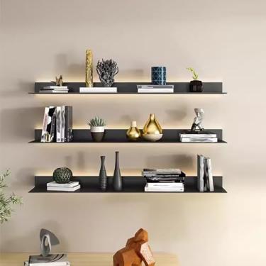 Imagem de Prateleiras De Parede Flutuantes, Prateleiras De Liga De Alumínio Embutidas, Emissoras De Luz, Prateleiras Laminadas Móveis, Estante Criativa Montada Na Parede (Color : Black, Size : 100x23cm)
