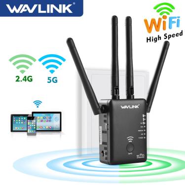Imagem de Wi-fi repetidor wavlink 5ghz 750/1200mbps roteador sem fio dual band 2.4ghz ponto de acesso longo
