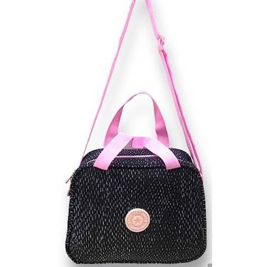 Imagem de Bolsa Térmica Juvenil Adulto Menina Lancheira Porta Marmita (preta alça rosa)