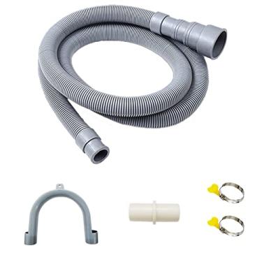 Imagem de Kit de extensão universal de mangueira de drenagem para máquina de lavar roupa de 2 metros - Mangueira flexível para lava-louças com 1 adaptador, 2 braçadeiras, 1 suporte de dobra em U