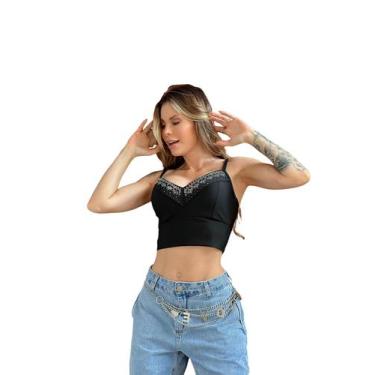 Imagem de Cropped Festa Corset Paete Top Brilhos Feminino Decote V Alcinha - Loo