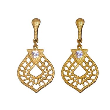 Imagem de Brinco Gota Trabalhada com Zircônia - Banhado em Ouro 18k