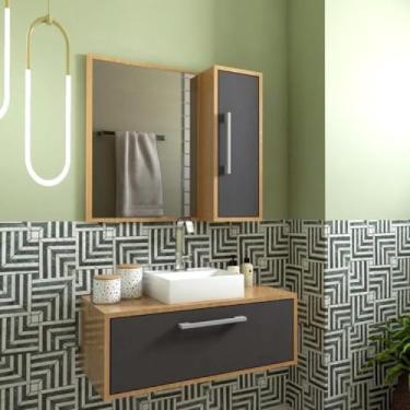 Imagem de Gabinete de Banheiro Suspenso 80cm Alice com Espelheira 01 Porta sem Cuba Mel/grafite