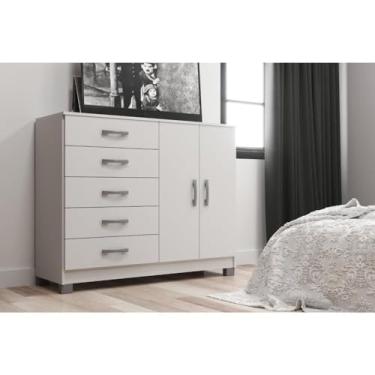 Imagem de Cômoda 2 Portas 5 Gavetas Black Evidência Móveis com Pés Branco