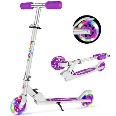 Imagem de BELEEV V1 Scooters infantis para meninas meninos de 3 a 12 anos, scooter dobrável de 2 rodas com rodas iluminadas, 3 alturas ajustáveis, scooter leve com suporte para presente infantil (roxo)