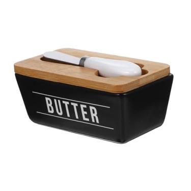 Imagem de ABOOFAN 1 Conjunto caixa de manteiga guardião de manteiga de cerâmica prato de queijo cremoso fatiador de queijo recipiente para cortador de manteiga porta-armazenamento de manteiga facas