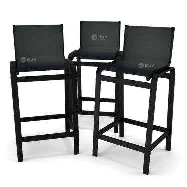 Imagem de Kit 3 Banquetas Alta Bancada Alumínio Preto Tela Preto