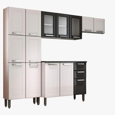 Imagem de Cozinha Bertolini Múltipla 04 peças 14 portas 02 gavetas em aço - Branco/Preto