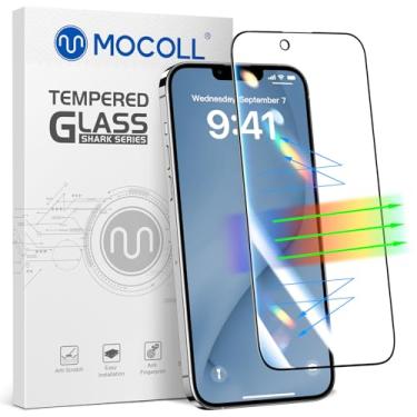 Imagem de Película antiluz azul MOCOLL compatível com iPhone 14 Plus de 6,7 polegadas vidro temperado ultra HD película de tela cheia dureza 9H, antiarranhões, sem bolhas