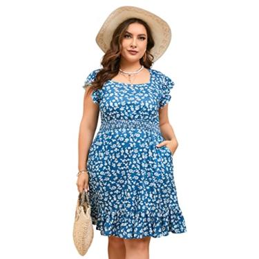 Imagem de ShopWonder Vestido feminino plus size casual de verão sem mangas, tie dye, vestido de sol, praia, saída de praia, Estampa azul, GG