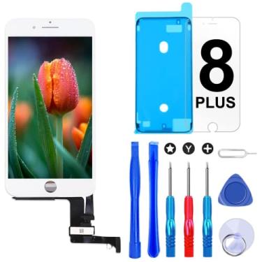 Imagem de Brinonac Tela de substituição para iPhone 8 Plus 5,5 polegadas LCD digitalizador tela sensível ao toque LCD conjunto completo com ferramentas e protetor de tela (branco)