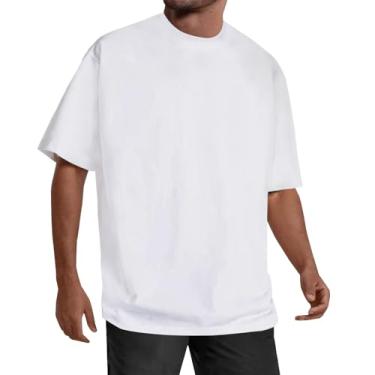 Imagem de Camisetas masculinas modernas atléticas tamanho médio, manga curta, caimento solto, gola redonda, leve, para treino, Branco, M