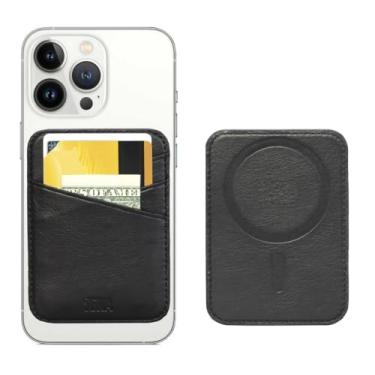 Imagem de Tahamus Carteira magnética Sena atrás, suporte de cartão para Apple iPhone 12/13/14/15 Pro/Max/Max Pro, carteira de couro para iPhone com MagSafe, Preto, Suporte magnético para cartão