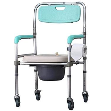 Imagem de Cadeira de chuveiro com rodas, cadeira de banho acolchoada com propulsão para idosos deficientes e usuários com deficiência, vaso sanitário para cabeceira, banheiro, uso móvel, cabeceira, cômoda,