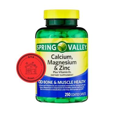 Imagem de Spring Valley | Calcium, Magnesium & Zinc Plus Vitamin D3 | 250 Coated Caplets | Healthy Bones, Teeth, Nerve, Muscle, Heart & Immune Function + STS Sticker.