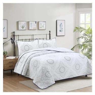 Imagem de Jogo de cama de 3 peças, colcha de cama xadrez, estampa floral de pelúcia bordada macia, colcha de cama king size queen size (E 230 x 250 cm)