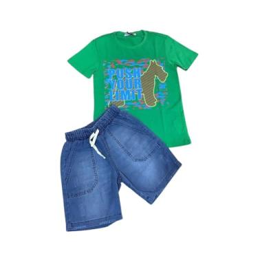 Imagem de Conjunto Camiseta Verde e Shorts Jeans Oliver Garoto (Verde, 6 Anos)