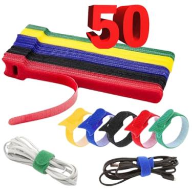 Imagem de 50PCS prendendo laços de cabo reutilizáveis, premium gravatas de cabo ajustáveis de 6 polegadas, cintas de gerenciamento de cabo de pano de microfibra gancho Loop Cord Organizer Wire Ties reutilizáveis (cores sortidas)