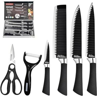 Imagem de Conjunto de 6 peças facas de cozinha multifuncionais profissionais Homegoods, lâminas antiaderentes com aço inoxidável de alto carbono