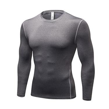Imagem de LEICHR Camisetas masculinas de compressão atlética de manga comprida para treino de corrida e secagem fresca, 1 peça, cinza, GG