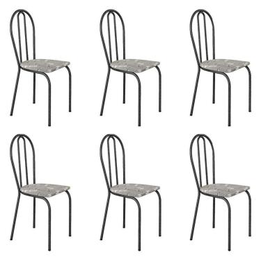 Imagem de Kit 6 Cadeiras De Cozinha Texas Estampado Iguatemi Branco Pés De Ferro Cromo Preto - Pallazio