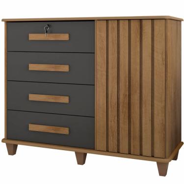Imagem de Cômoda RV Móveis Grécia com 4 gavetas e sapateira largura de 1,20 metros Cinamomo Grafite