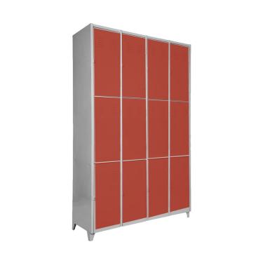 Imagem de Armário Roupeiro Locker De Aço 12 Portas Vestiário Vermelho com Chave