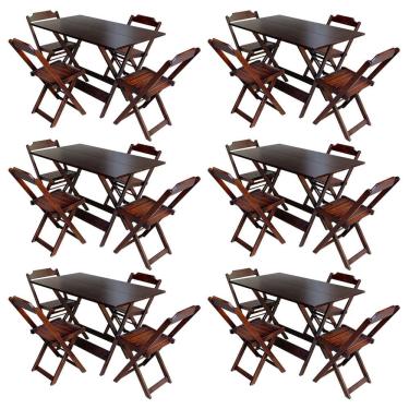 Imagem de Kit 6 Jogos De Mesa Com 4 Cadeiras De Madeira Dobravel 120x70 Ideal Para Bar E Restaurante - Imbuia