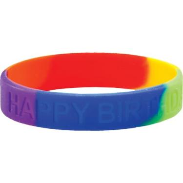Imagem de Really Good Stuff Pulseiras de silicone multicoloridas para estudantes Happy Birthday – Pacote com 24