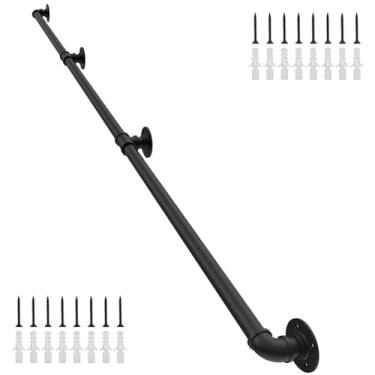 Imagem de OKAYAUTO Corrimão de Escada Industrial de 3 m, Aço com Revestimento em Pó Preto, Perfeito para Escadas Externas e Internas