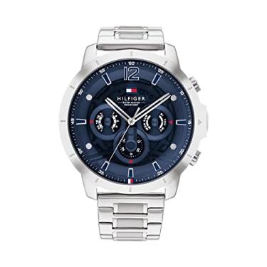 Imagem de Tommy Hilfiger Relógio casual masculino - relógio de pulso multifuncional de aço inoxidável - resistente à água até 5 ATM/50 metros - Relógio moderno premium para todas as ocasiões - 50 mm, Azul,