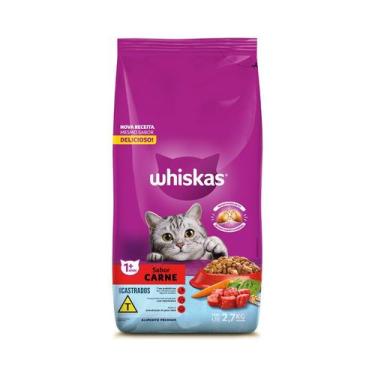 Imagem de Ração Whiskas para Gatos Adultos Castrados Sabor Carne - 2,7Kg