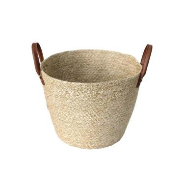 Imagem de Cesto de Fibra Natural Mocca C/ Alça Ø24x18cm p/ Organização Decoração
