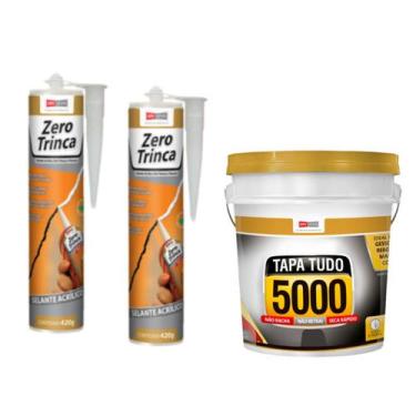 Imagem de Kit Massa Tapa Tudo 5000 340G + 2x Selante Acrílico Zero Trinca 420G -
