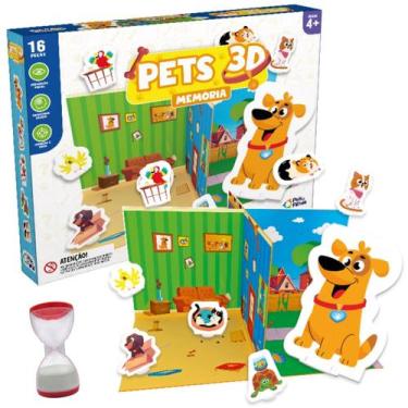 Imagem de Jogo Da Memoria 3D Animais Pets Imagem Tabuleiro Educativo - Pais e fi