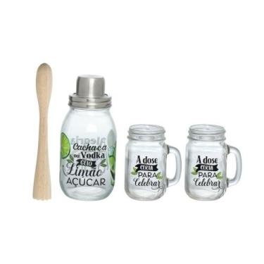 Imagem de Kit 4 Peças Caipirinha Coqueteleira Completa Vidro - Hauskraft